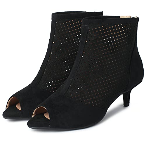KISSASA Womens Peep Toe Low Kitten Heel Booties Zip Up Summer Ankle Boots Sandals3