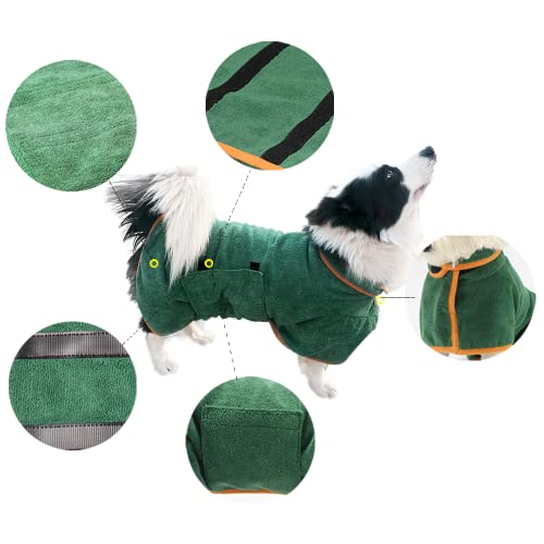 Hixingo Hundebademantel Mittelgroße Hunde, Hundehandtuch Extra Saugfähig Mikrofaser Badetuch mit Klettverschluss Verstellbar Haustier Handtuch für Katzen und Kleine Große Hunde (Grün,XL-75cm Back)