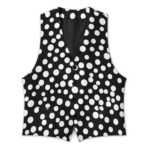 Polka Dot Black White Suit Vests for Men Casual Formal Party Dress Button Waistcoat Vest4