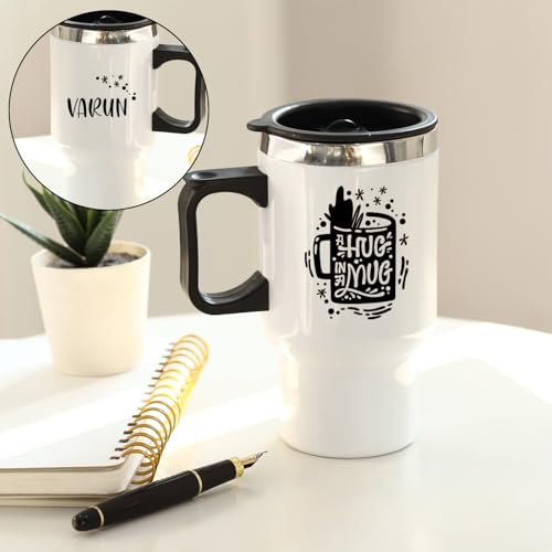 Image of IGP Personalized Stainless Steel Travel Mug | Same Day Delivery | Custom Name Travel Mug with Lid & Handle | Reusable Coffee Tumbler | Present for Men, Women, Boys, Girls & Kids