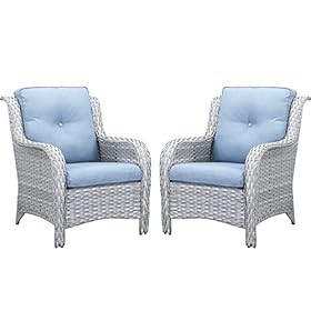 Patio Dining Chairs Set of 2, All-Weather Wicker Chair Patio Club Chairs, Outdoor Deep Seating Set Patio Furniture with Cushions, Light Gray Wicker