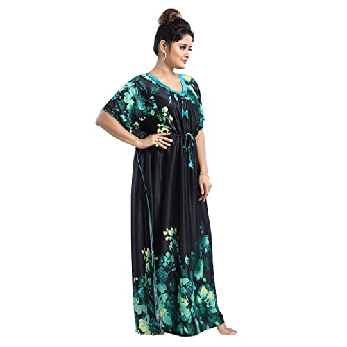 Image of Women's- Kaftan /Nighty /Maxi /Gown /Nightdress /Nightwear Serena Fabric- V-Neck Floral Print