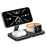 Foldable 3 in 1 Wireless Charging Station for Apple Compatible with Magsafe Charger Stand,Magnetic Wireless Charger Station for iPhone 16 15 14 13 12 Series,Airpods Pro,Apple Watch(Black)