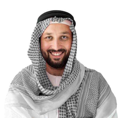 Image of PENINSULA LOVE Men Arab Shemagh keffiyeh Scarf Muslim Turban Middle East Desert Hijab Head Wrap Shemagh with Aqel Rope 54x54