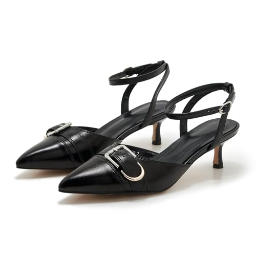ZXHYZLZ Kitten Heels For Women Pointed Toe Slingback 2-inch Comfortable Low Pumps Closed Toe Adjustable Sling4