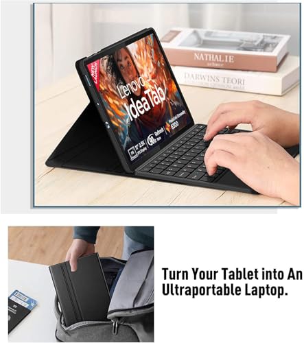 Image of HOM Tri-Fold 7-Colour Backlight Detachable Wireless Bluetooth Keyboard with Trackpad /Touchpad Tablet Cover Case for Lenovo idea Tab 11-inch Tablet - Black