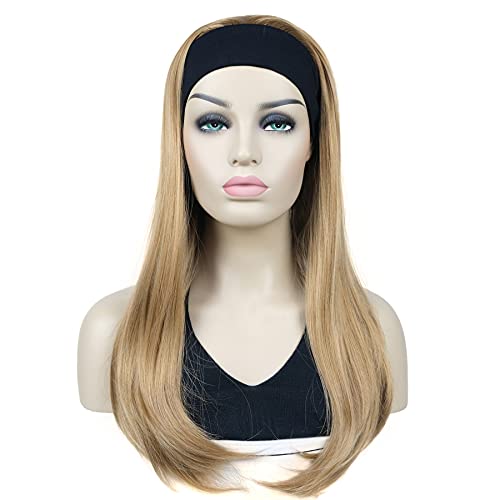Lydell Long 3/4 Women's wigs hairpiece Straight with Adjust Black Headband wig Synthetic Hair (19 Lightest Golden Blonde)