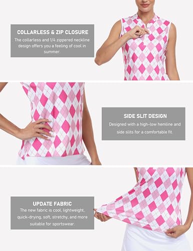 MoFiz Women's Sleeveless Golf Shirt 1/4 Zip Collarless Tennis Tank Tops Quick-Dry Lightweight Athletic Polo Shirt4