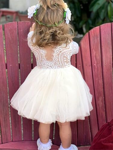 Image of 2Bunnies Girl Peony Lace Back A-Line Straight Tutu Tulle Party Flower Girl Dress