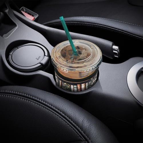 Image of YR Reusable Neoprene Insulator Sleeve for Iced Coffee Cups, 3 Pack Coffee Coolies sleeves for Iced & Hot Drinks, Cold Beverage Cooler Compatible with Starbucks Coffee and More (Bookshelf & Flower)