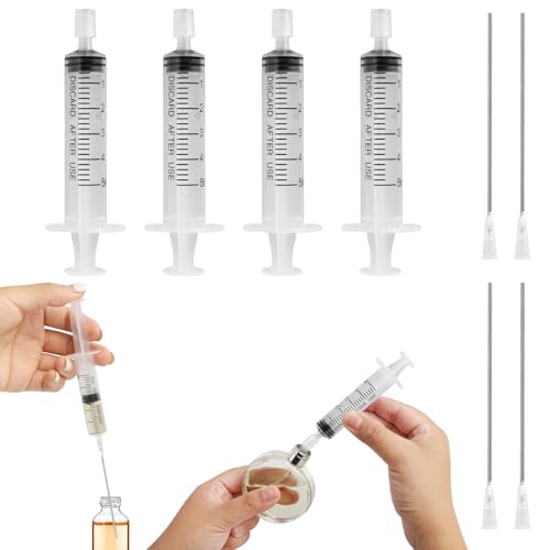 WXS-CHALL 4 Pack-5ml Plastic Perfume Syringe Extracto Decanter Kit with Blunt Stainless Needle Tip Suitable for PerfumeInkPenPrinter Filling Refillable Liquid Dispensing and Measuring.