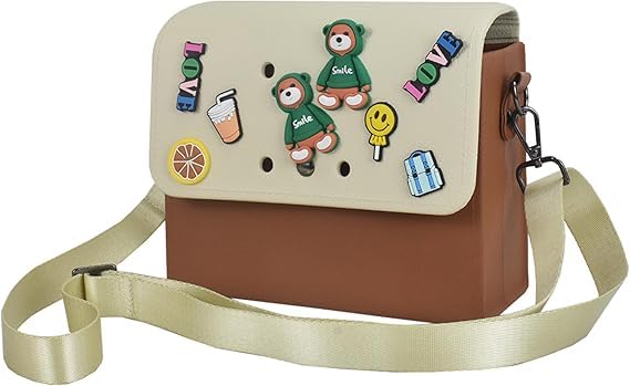 Women's rubber tote bag, 8 charms, adjustable shoulder strap, DIY waterproof and wear-resistant, EVA hollow crossbody bag