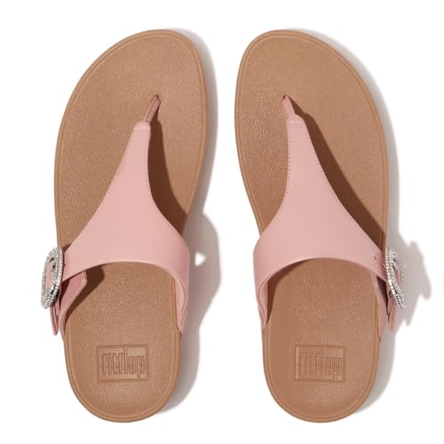 Image of FitFlop Womens LULU Crystal Buckle Toe-Post Sandals with Microwobbleboard Technology, Microfiber Toe Post, Slip Resistant Rubber Outsole, Cushioned Arch Support for All Day Comfort