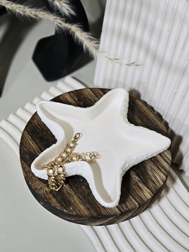 Image of TREETRUNK Handmade Concrete Starfish Trinket Tray | Jewellery /Makeup /Table Organizer l Home Decor l Candle Tray | Multipurpose (13.5x13x1.3cm) White