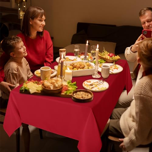 Image of sancua 6 Pack Red Tablecloth 60 x 102 Inch, Rectangle Table Cloth for 6 Feet Tables - Stain and Wrinkle Resistant Washable Polyester Table Cover for Dining Tables, Buffet Parties and Camping