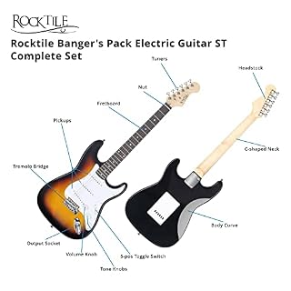 Rocktile Banger’s Pack Guitare electrique – Ensemble de Guitare électrique Sunburst – Kit avec Ampli de 25 W, Housse… - Les Beatles, Paul McCartney, John Lennon, RIngo Starr, George Harrison Rocktile Banger's Pack Guitare electrique - Ensemble de Guitare électrique Sunburst - Kit avec Ampli de 25 W, Housse… – Image 4