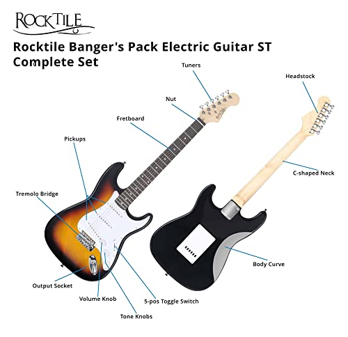 Rocktile Banger’s Pack Guitare electrique – Ensemble de Guitare électrique Sunburst – Kit avec Ampli de 25 W, Housse… - Les Beatles, Paul McCartney, John Lennon, RIngo Starr, George Harrison Rocktile Banger's Pack Guitare electrique - Ensemble de Guitare électrique Sunburst - Kit avec Ampli de 25 W, Housse… – Image 5