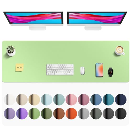 Image of Aothia Faux Leather Desk Mat - Non-Slip PU Leather Desk Blotter, Waterproof Writing Surface, Large Desk Pad for Office & Home (Foam Green, 55 inch x 17 inch)