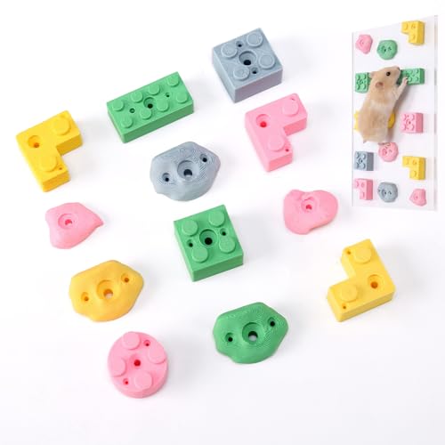 Hamster Climbing Wall Toys DIY Colorful Rock with Traceless Adhesive Small Animal Cage Accessories & Exercise Enrichment for Syrian Dwarf Hamsters Gerbils Guinea Pigs (Random 12 pcs)
