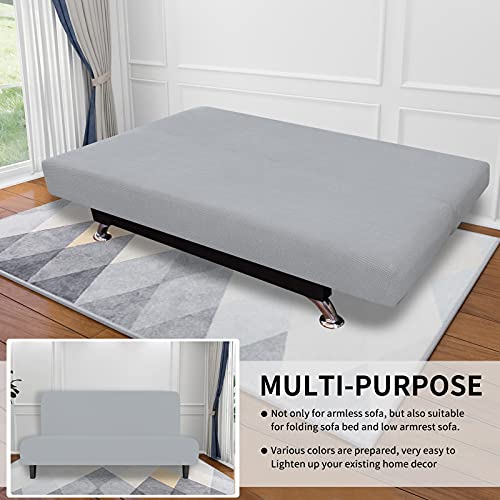 Image of Easy-Going Stretch Large Futon Slipcover Armless Futon Cover Silver Gray | Sofa Bed Furniture Protector Without Armrests with Elastic Bottom for Kids, Soft Jacquard Machine Washable