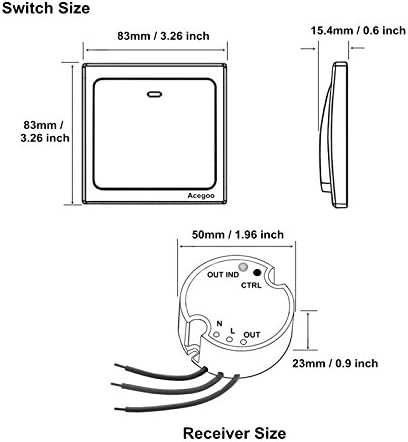 Acegoo Wireless Lights Switch Kit, No Wiring No Battery, Quick Create or Relocate On/Off Switches for Light LampAppliances, Self-Powered Remote Control Switch for House Lighting (Switch and Receiver)