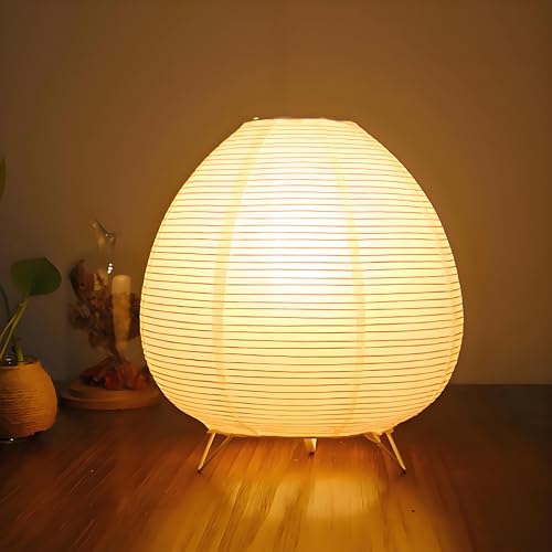 ACMHNC Lampe de Chevet en Papier de Riz, Lampe Japonaise, Abat-Jour Blanc Naturel pour Ambiance Bohème et Rétro, Douille E14, Câble 1,8m, H 23cm