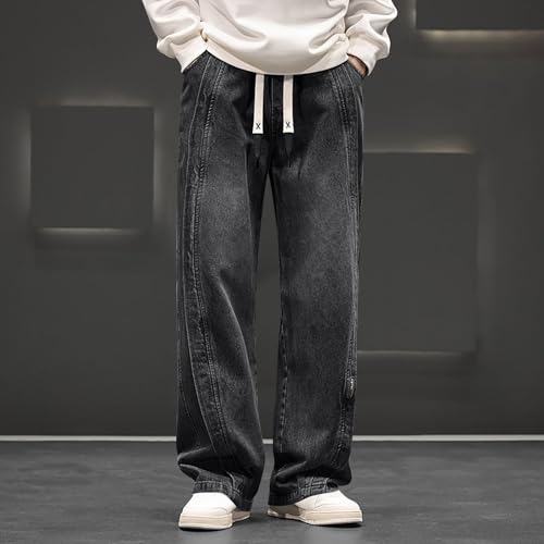 Men's Solid Color Baggy Jean, Fashion Drawstring Wide Leg Denim Pants Going Out Casual Trendy Clothes with Pockets2