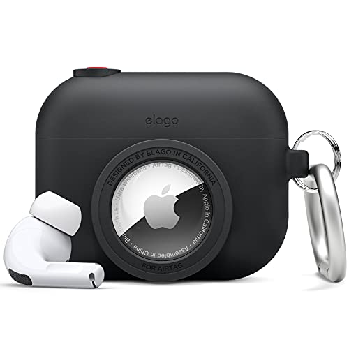 elago Capa instantânea compatível com AirPods Pro, compatível com AirTag, capa de câmera de design clássico, chaveiro incluído [dispositivo de rastreamento não incluído] (preto)