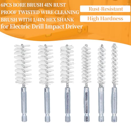 Image of 6PCS Hole Cleaning Brushes Bore Brush for Drill Twisted Wire Cleaning Brush Power Drill Cleaning Wire Brush with 1 /4in Hex Shank for Power Drill Impact Driver (Nylon (White))