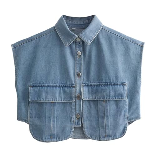 Gratoryna Womens Cropped Denim Button Down Shirt Collared Jean Top