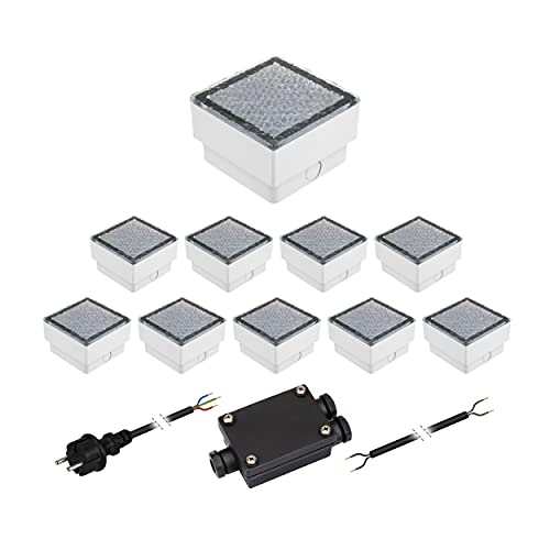 Pavés LED CUS encastrables sol extérieur blanc froid 230V lot de 10 lampes de jardin