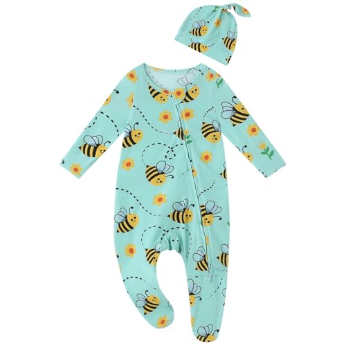 NewSeed Baby One-Piece Footies Long Sleeve Rompers 2-Way Zipper, Baby Bodysuit Bamboo Clothes for Boys Girls (Bee, 6-9M)