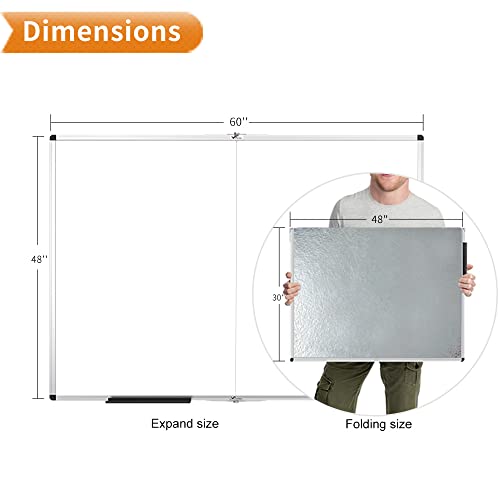 Viz-Pro Large Dry Erase White Board/Magnetic Foldable Whiteboard, 60 X 48 Inches, Silver Aluminium Frame #TOP2