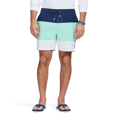 Izod Men's Swim Trunks with Comfort Liner Saltwater Performance UPF50 Stretch Swimsuit 6' Inseam, Beach Glass, Large