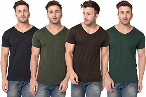 Image of JANGOBOY Men's Solid Half Sleeve V-Neck Cotton Blend T-Shirt