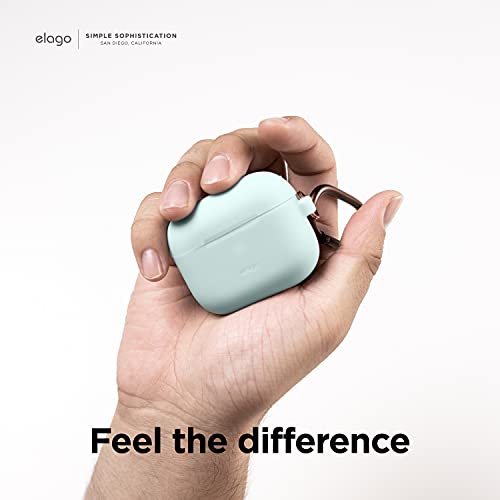 Image of elago Silicone Case Compatible with AirPods 3 Case Cover - Karabiner Included, Supports Wireless Charging, Shock Resistant, Easily Cleaned, Full Protection (Mint)