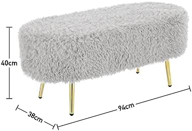 Curly Velvet Faux Fur Ottoman Bench with Gold Metal Legs Modern Design Rectangular Footrest, Padded Foot Stool for Living Room, Bedroom, Kids Room and Indoor Entryway Decorations 37*37*92cm (Gray)