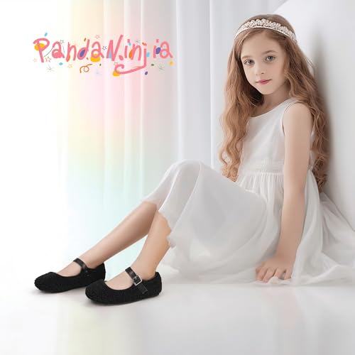 PANDANINJIA Girls Dress Shoes Ballet Flats Faux Fur School Wedding Party Toddler Little Big Kid Girls Mary Jane Shoes 6