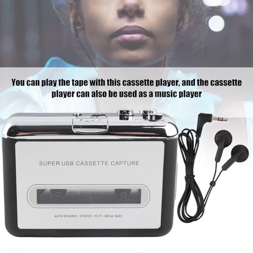 Image of Wendry Cassette Player USB Cassette to MP3 Converter, Portable USB Tape to MP3 Capture Converter Stereo Audio Music Player Cassette Player