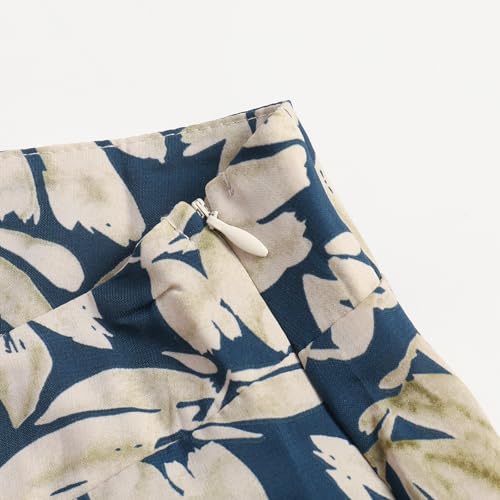 Women's High - Waist Wide Leg Boho Palazzo Pants - Tropical Print with Side Zipper4