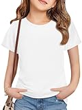 Imily Bela Girls Summer T Shirts Kids Casual Crewneck Short Sleeve Loose Basic Tee Tops 5-14 Years White