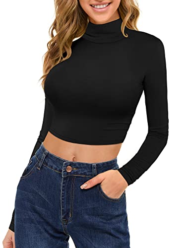 MSBASIC Black Crop Tops for Women Underscrub Long Sleeve