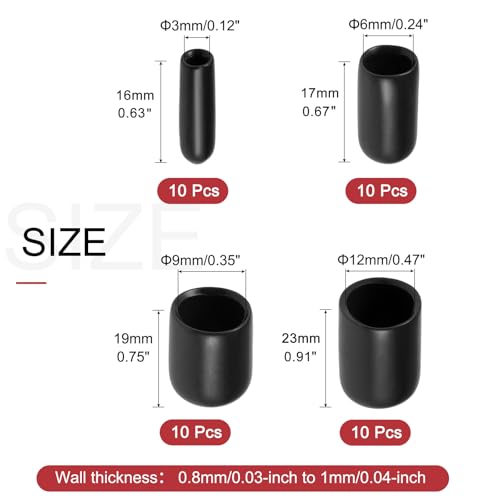 Image of uxcell 40pcs Round Rubber End Caps 1 /8 inch 1 /4 inch 3 /8 inch 1 /2 inch Black Vinyl Cover Screw Thread Protectors Assortment Kit(3mm 6mm 9mm 12mm)