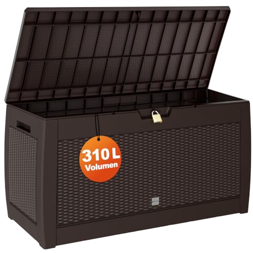 CASARIA Gartenbox 290 L mit Rollen, wetterfest, Korbgeflecht, Braun