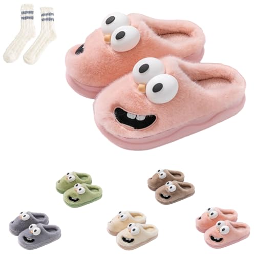 Soul Mates Kissing Slippers, Tongue Out 3D Big Eye Dog Slippers,Large Size Eva Slippers,Keep Warm,Non-Slip and Breathable (Pink, 5.5-6 Women/4-4.5 Men)