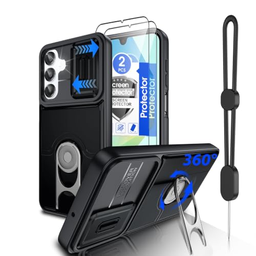 Dizn for Samsung Galaxy A16/A17/A26 5G Phone Case:with Screen Protector,Slide Camera Lens Cover and 360°Ring Stand,Military-Grade Shockproof for (6.7-Inch) Samsung A16/A17/A26 4G,Black