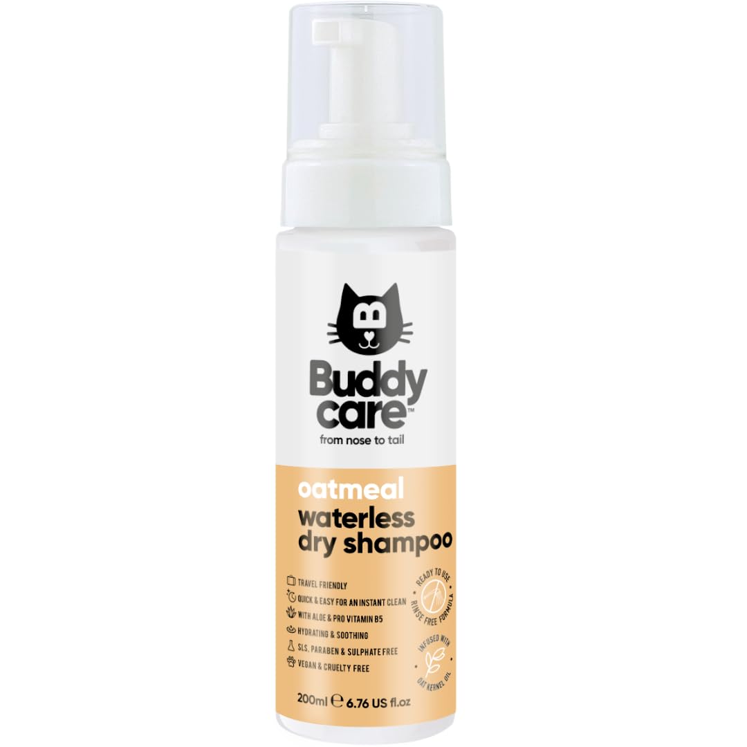 Oatmeal Waterless Dry Cat Shampoo by Buddycare | Deep Cleansing Shampoo for Cats | Fresh Scented | With Aloe Vera and Pro Vitamin B5 (200ml)