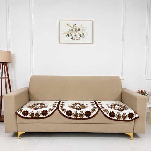 Image of Homerz Premium 'Surya Series' Sofa Cover | Stylish Sofa Protector | Net Fabric | Anti-Stain & Washable Slip Cover Exact Size Antislip (Daisy Brown, 7 (3+2+2) Seater, Only Seat Cover)