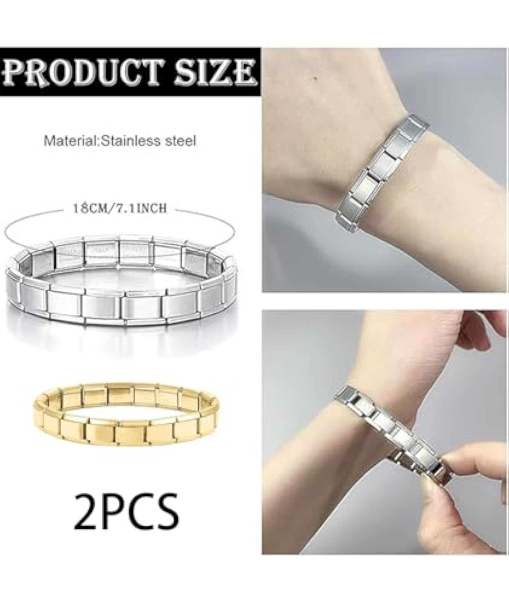 2PCS Italian Charm Bracelet Fashion Jewelry Set