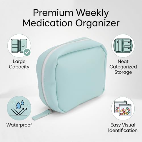 Medication Organizer, 14 Color Coded Pouches (Green)